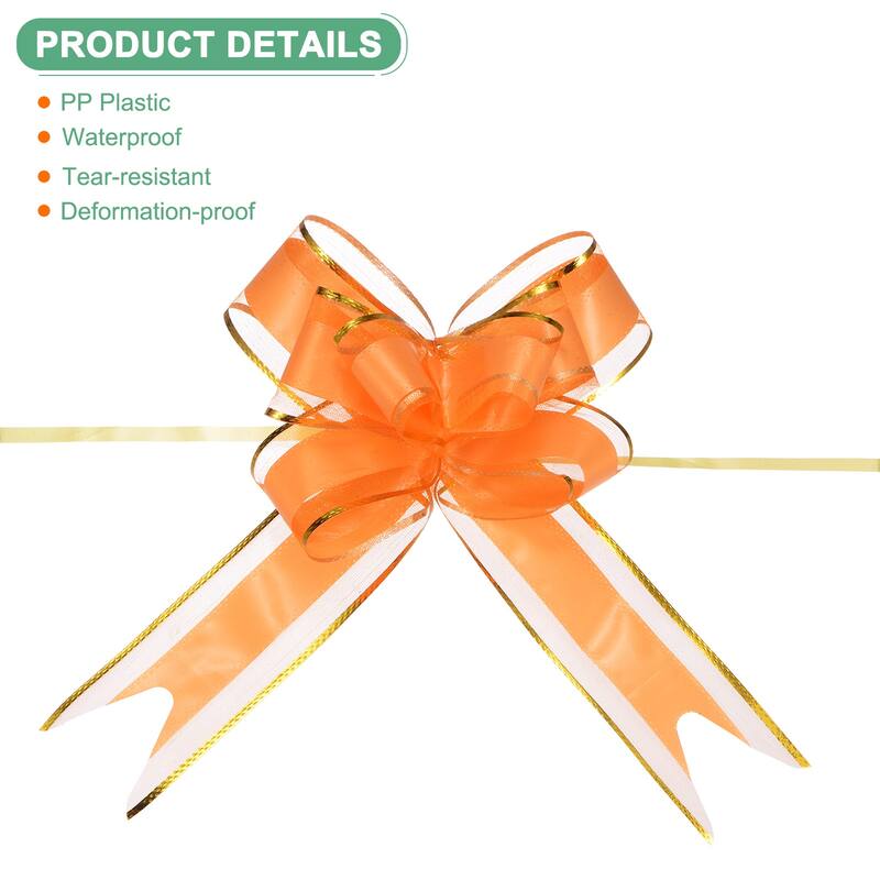 20pcs Ribbon Pull Bows 8 Inch Bows for Wedding Baskets Gold Edge - Orange