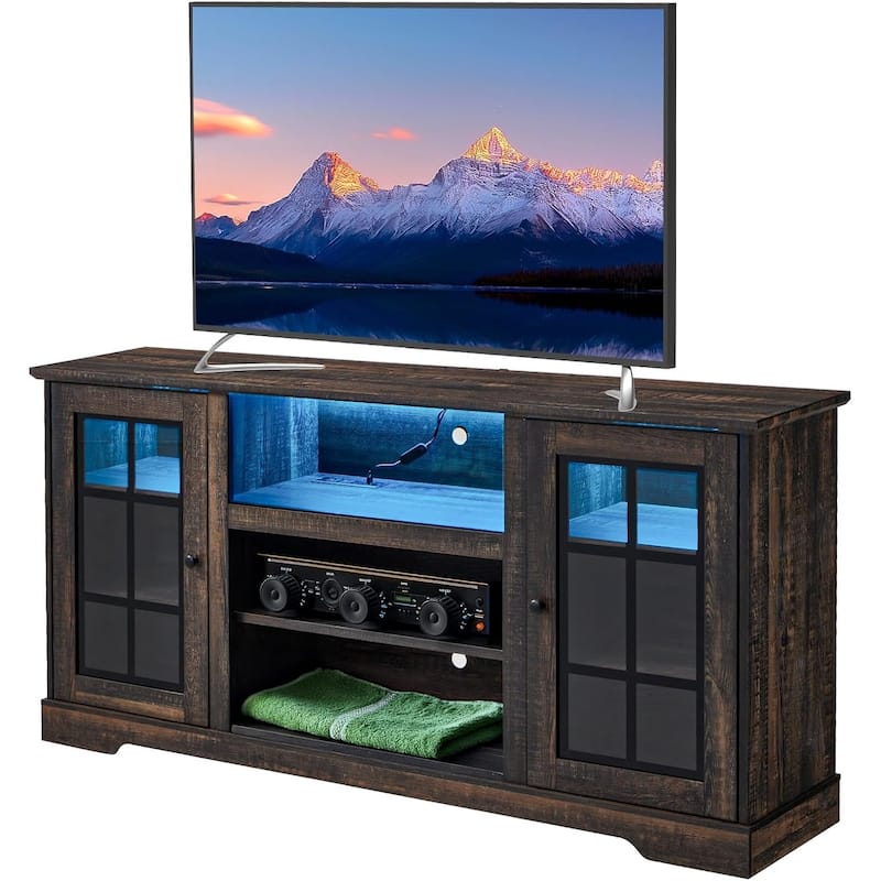 EROMMY TV Stand for 65 Inch TV, Entertainment Center with LED Lights, Storage & Power Outlets, Media Console for Living Room