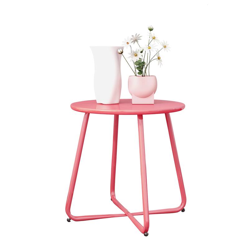 E-Coated Steel Side Table, Weather- Resistant Outdoor 18” Round End Table Accent Table for Bistro Balcony Apartment