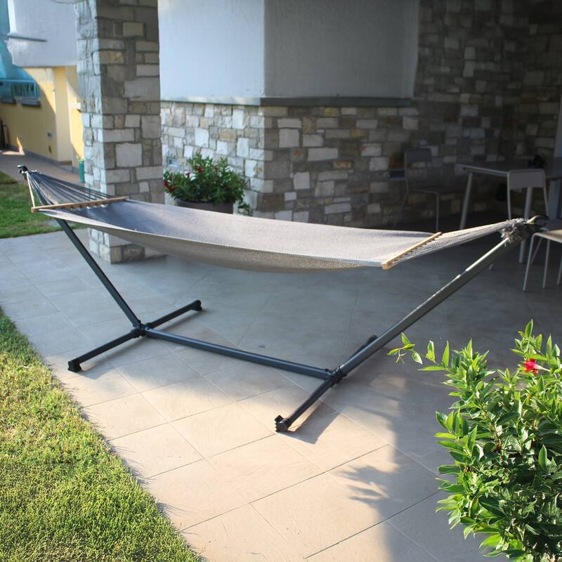 Sunjoy Hammock Stand with Net Portable & Durable Outdoor Relaxation Grey