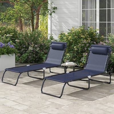 2 Piece Folding Outdoor Lounge Chair Set with Adjustable Recline and Cushioned Headrests for Beach Patio