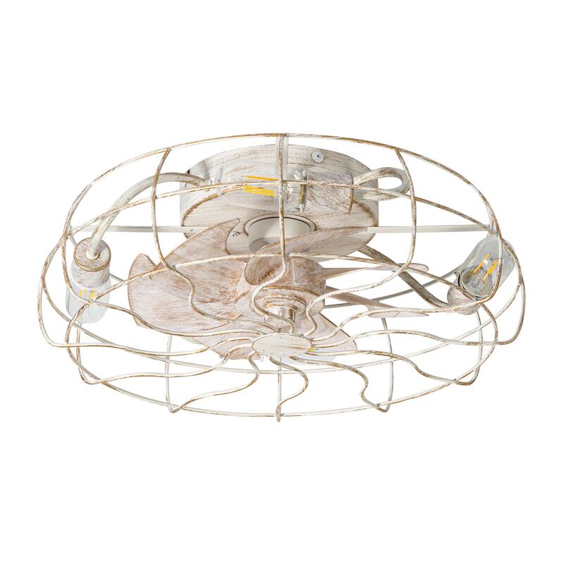 19-Inch Indoor Metal Cage Ceiling Fan with Light Kit and Remote