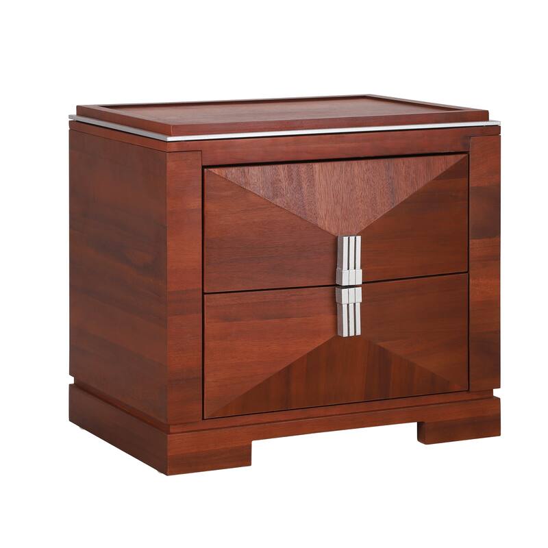 Mid-Century Modern 2-Drawer Diamond Wood End Table with Storage - Dark Brown