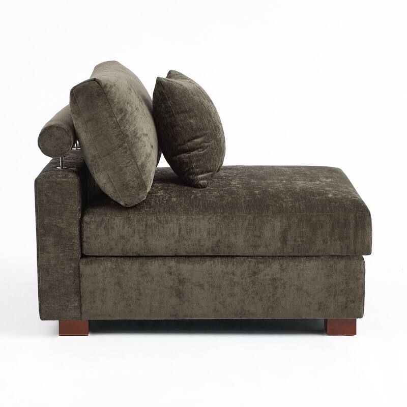 35" W Modern Chenille Armless Accent Chair Sectional Module with Pillows