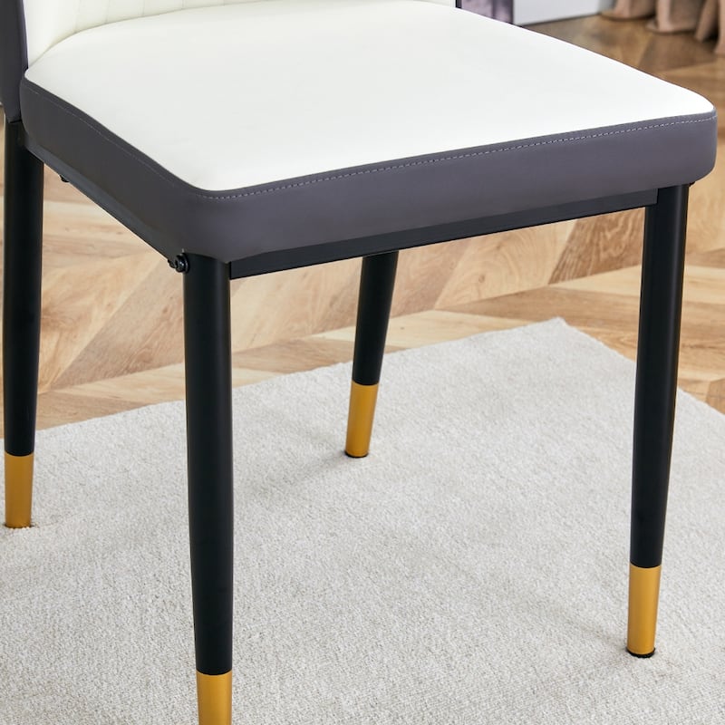 4 Dining Chair Set, White + Grey Dining Chair Set, High Back Seat in PU Material and Sturdy Black Leg Chair for Dining Room