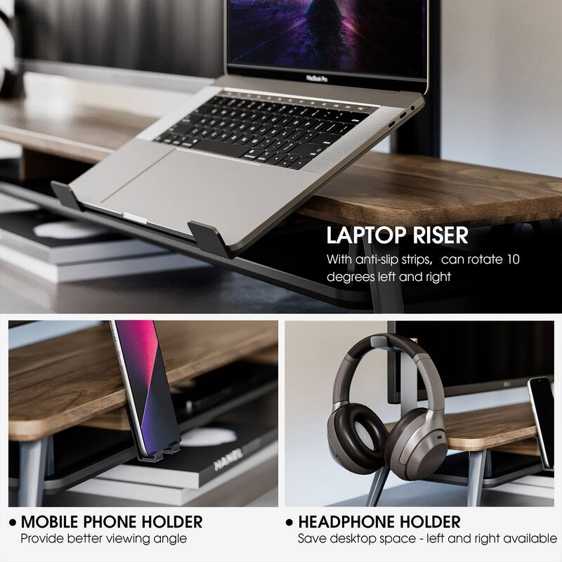 Fenge Monitor Stand, Dual Monitor Riser with Adjustable Laptop Riser - 42.5 x 9.3 x 5.7 inches