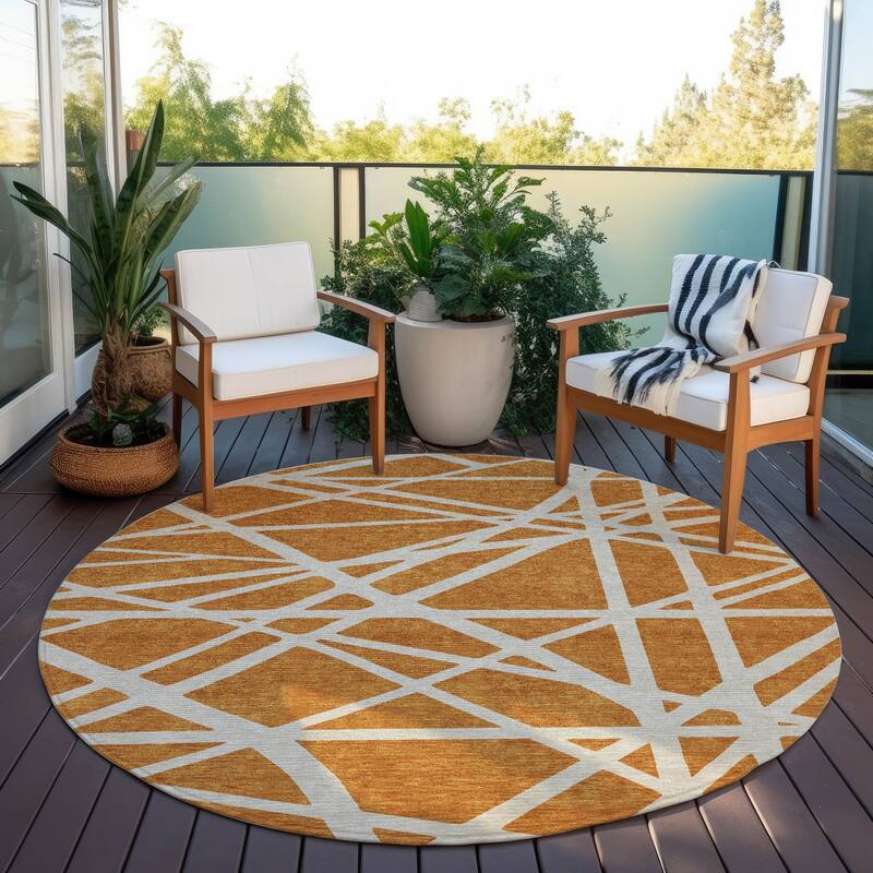 Machine Washable Indoor/ Outdoor Abstract Contemporary Chantille Rug