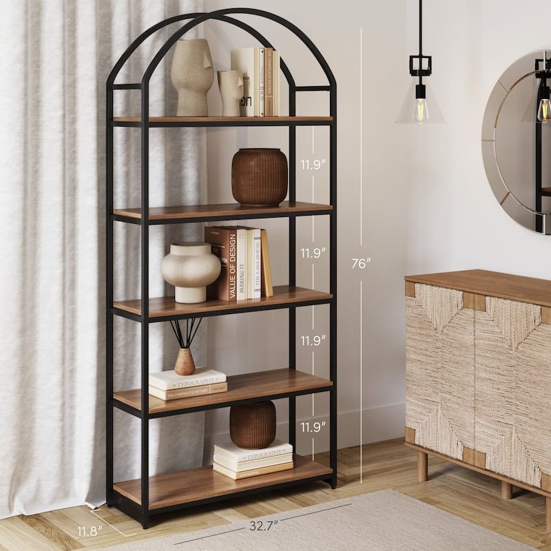 Nathan James Haven 5-Shelf Etagere Bookshelf with Arch Top