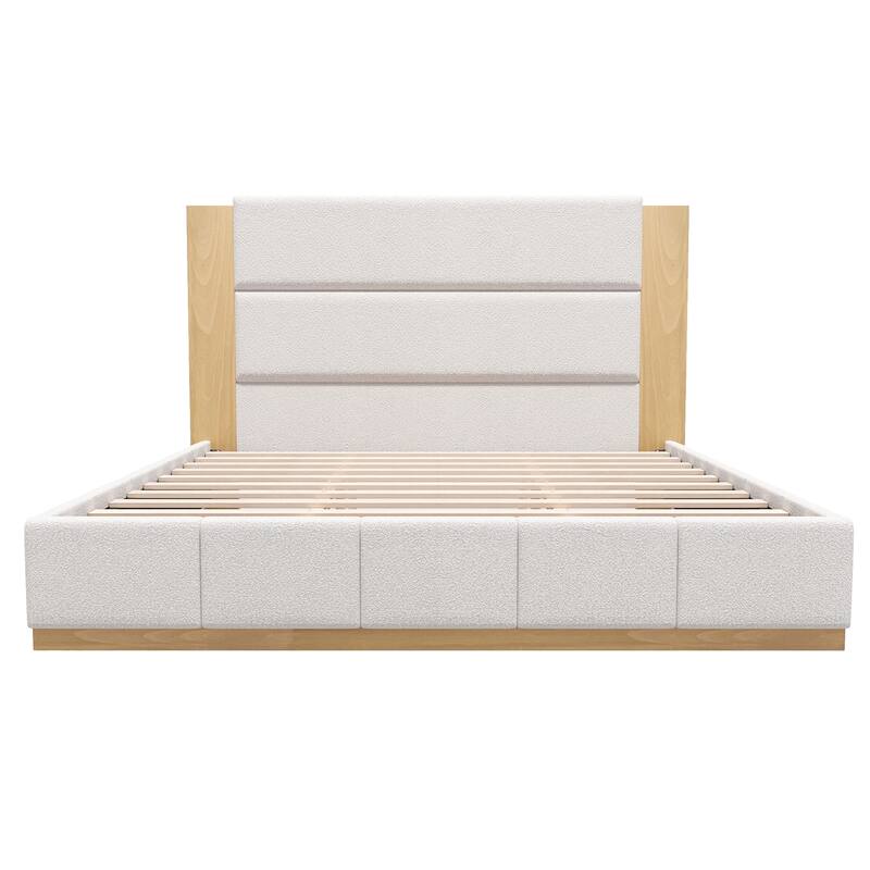 Extended Wood Panel Upholstered Platform Bed by Harper&Bright Designs