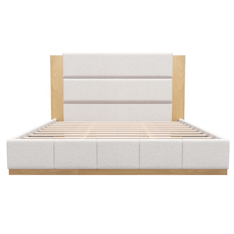 Velvet Upholstered Platform Bed Frame with 49" High Headboard, Stable Solid Wood Base, Wooden Slat Support, Noise-Free Structure