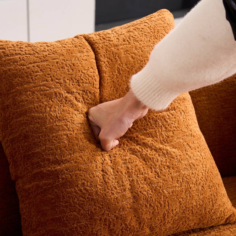 Chenille Deep Seat Loveseat Sofa, Full Compression Sponge Curved Loveseat Sofa, Cloud Floor Couch with 3 Pillows