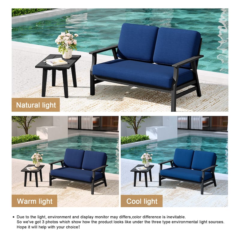 2-Piece Teak Outdoor Loveseat Set with Table.