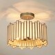 preview thumbnail 1 of 26, Tifany Modern Gold 3-Light Drum Glass Chandelier Semi-Flush Mount Ceiling Light
