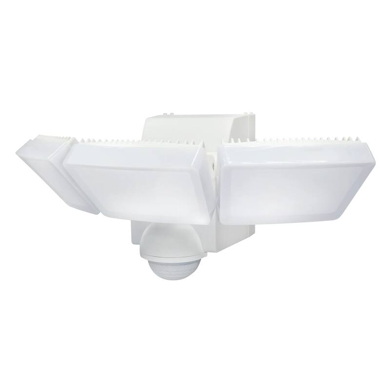 IQ America 1200 Lumen Battery Operated LED Motion Security Flood Light Wall Eave Mount - White