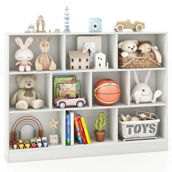 slide 2 of 20, Costway 10-Cube Bookcase 41" Wooden Toy Storage Organizer for Kids - See Details White