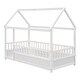 preview thumbnail 16 of 16, Twin Size Floor Wooden Bed with House Roof Frame, Fence Guardrails,Grey,for Bedroom Guest Room or Home
