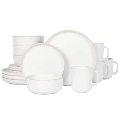 Gibson Home Zuma 16 Piece Stoneware Plates, Bowls, & Mugs Dinnerware Set - Matte White