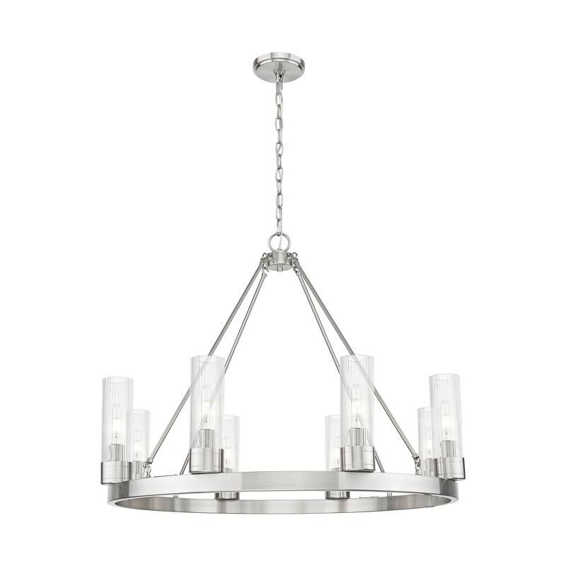 Innovations Lighting Downtown Urban - Boreas - 6 Light 36" Chandelier with 8" Shades - Striped Clear/Satin Nickel