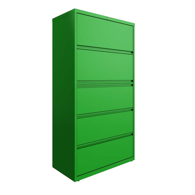 Hirsh 36-in Wide HL10000 Series 5 Drawer Lateral File Cabinet with Posting Shelf and Roll-Out Binder Storage, White