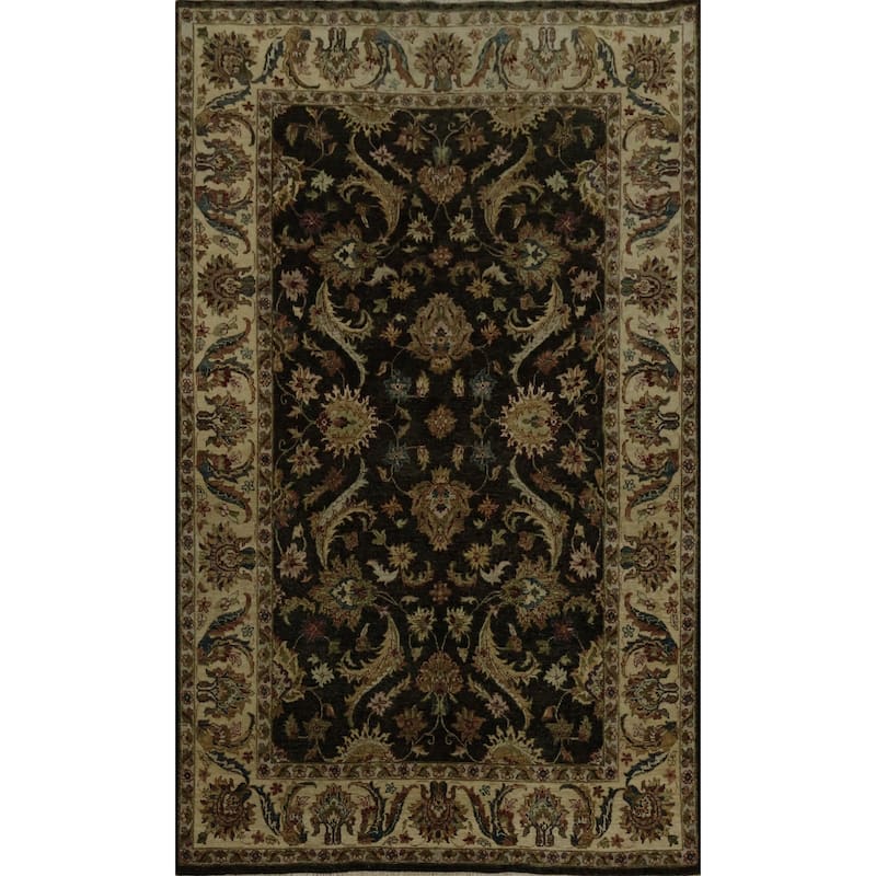 Hand Knotted Oriental 100% Wool Carpet Traditional All-Over Black Peshawar Area Rug - 9' 0'' X 6' 2''