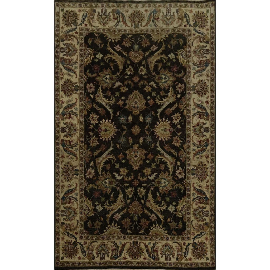 Hand Knotted Oriental 100% Wool Carpet Traditional All-Over Black Peshawar Area Rug - 9' 0'' X 6' 2''