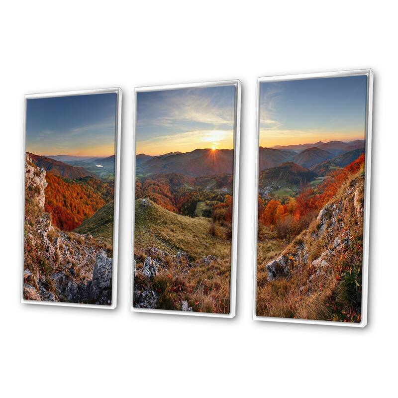 Designart "Majestic Sunset in Mountain Landscape" Landscape Framed Wall