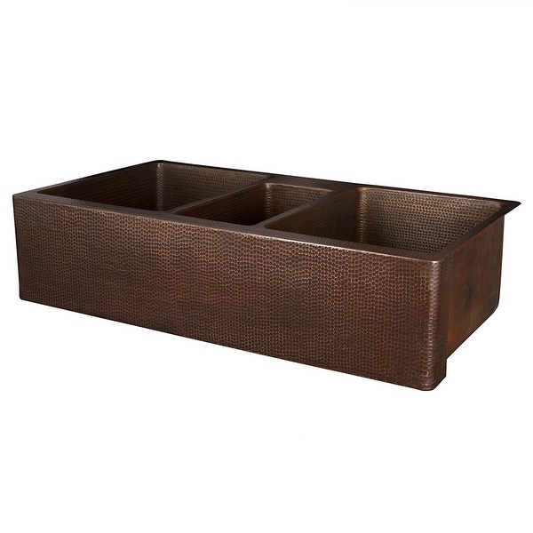 Premier Copper Products KATDB422210 42-inch Hammered Copper Apron Front Triple Basin Kitchen Sink. Opens flyout.