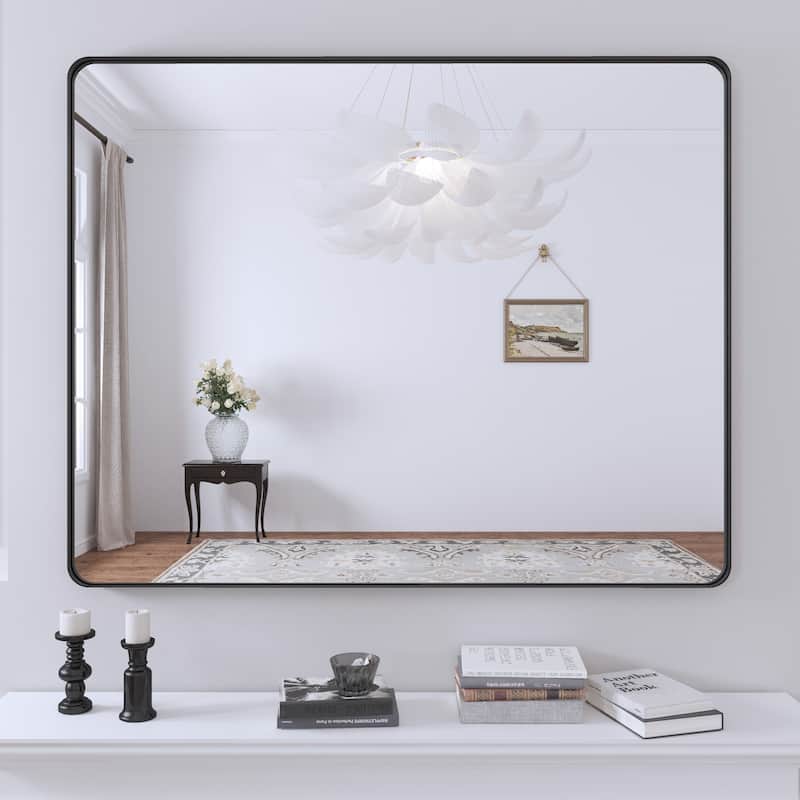 QuivaraView Rectangular Aluminum Framed Bathroom Vanity Mirror - 40" x 32" - Black