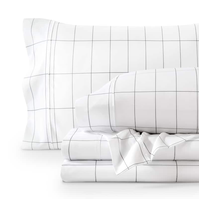 Bare Home Double Brushed Deep Pocket Printed Sheet Set - Twin XL - Grid - White/Graphite