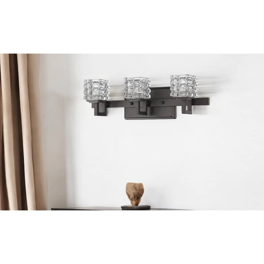 3-Light Oil-Rubbed Bronze Sconce With Pressed Crystal Shades