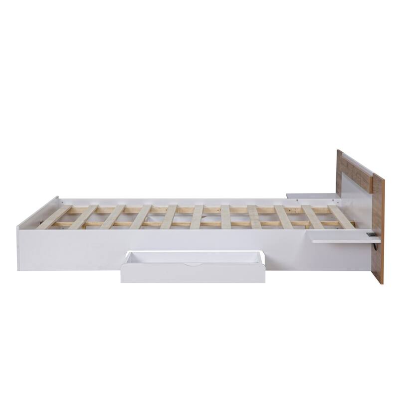 Modern Queen Platform Bed with Storage Drawers, USB Ports, and Headboard Shelves