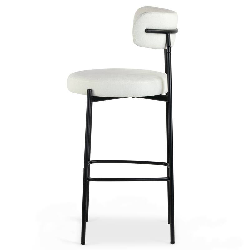 Set of 2 Awen White Boucle Bar Stool with Black Legs