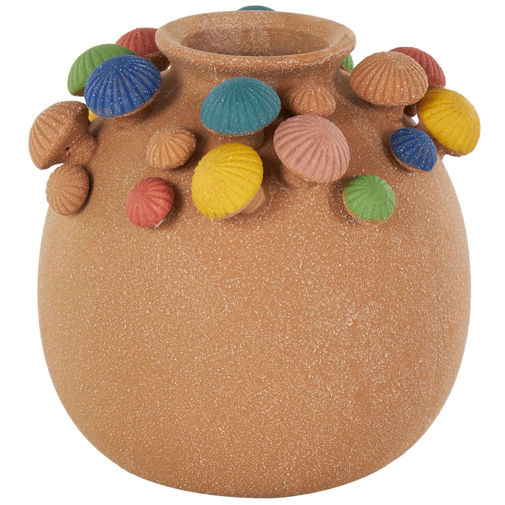 Ceramic Round Wide Decorative Vase with Multicolor Accents and White Speckles - Brown - Roche River Decor