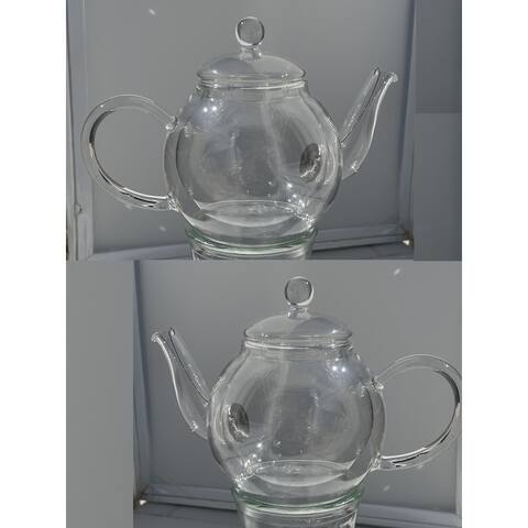Pair of Round Shaped Double Layer Glass Teapot, 530ml Teapot-Infuser