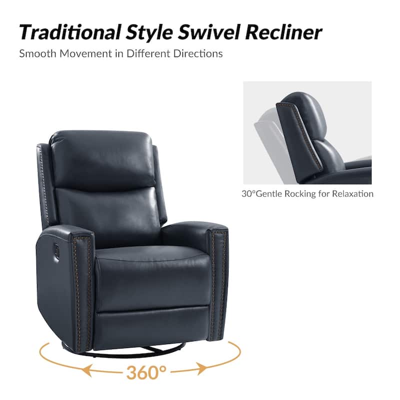 Fiacro 30.31"Wide Modern Genuine Leather Wingback Swivel Rocker Recliner with Nailhead Trims, Set of 2
