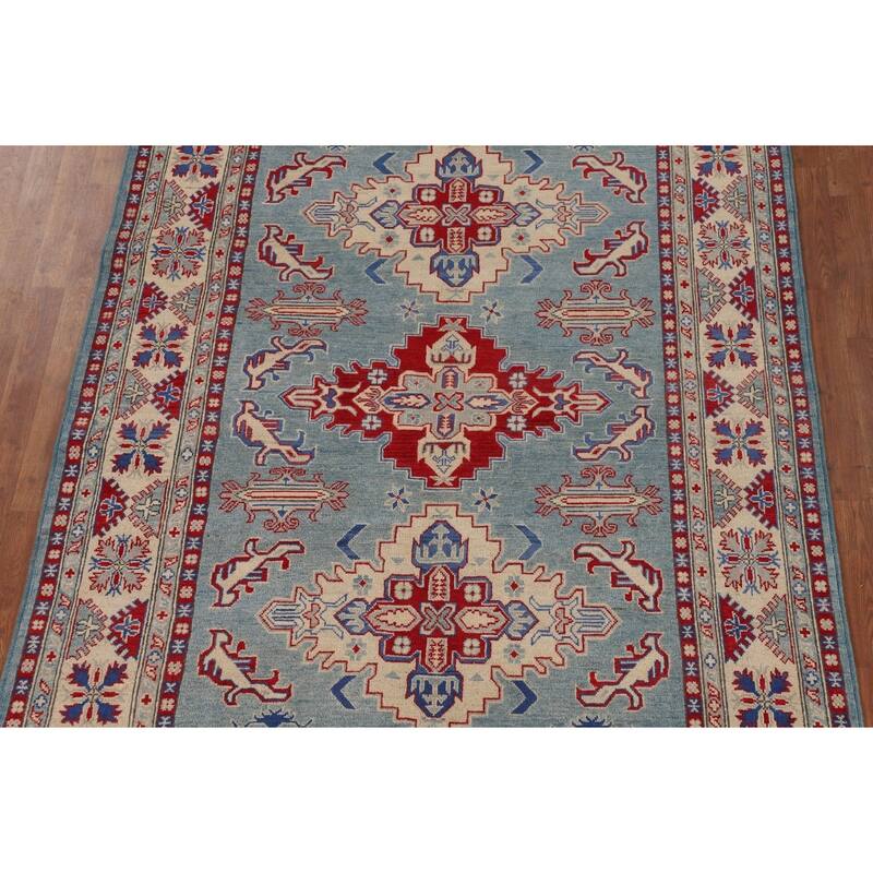 Light Blue Kazak Oriental Area Rug Hand-Knotted Wool Carpet - 5'9" x 8'1"