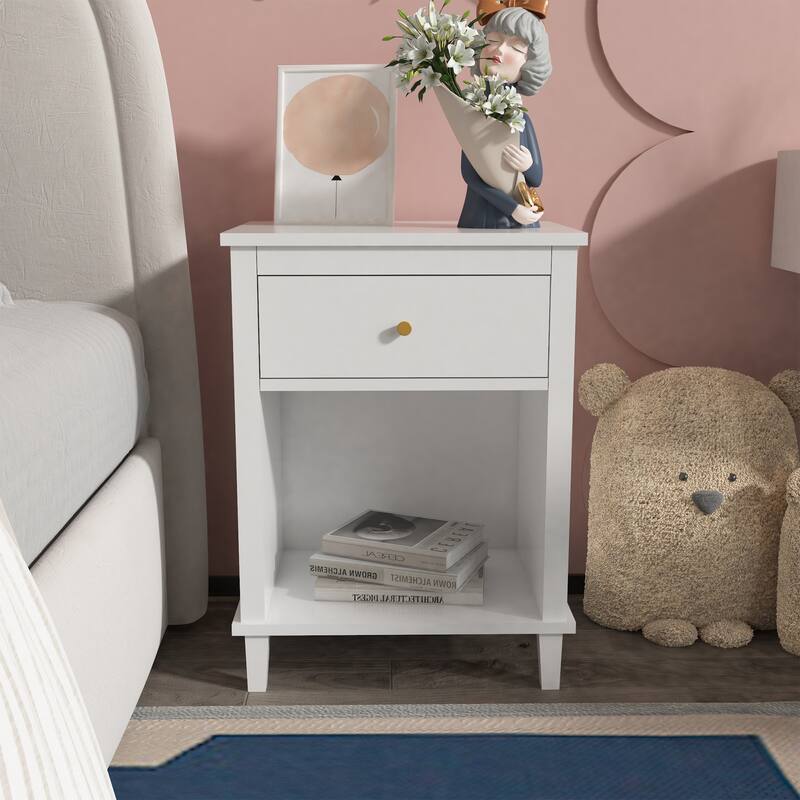 Wooden Nightstand with Drawer and Storage Shelf Modern End Table Side Table Night Stand Bedside Table for Bedroom, Living Room