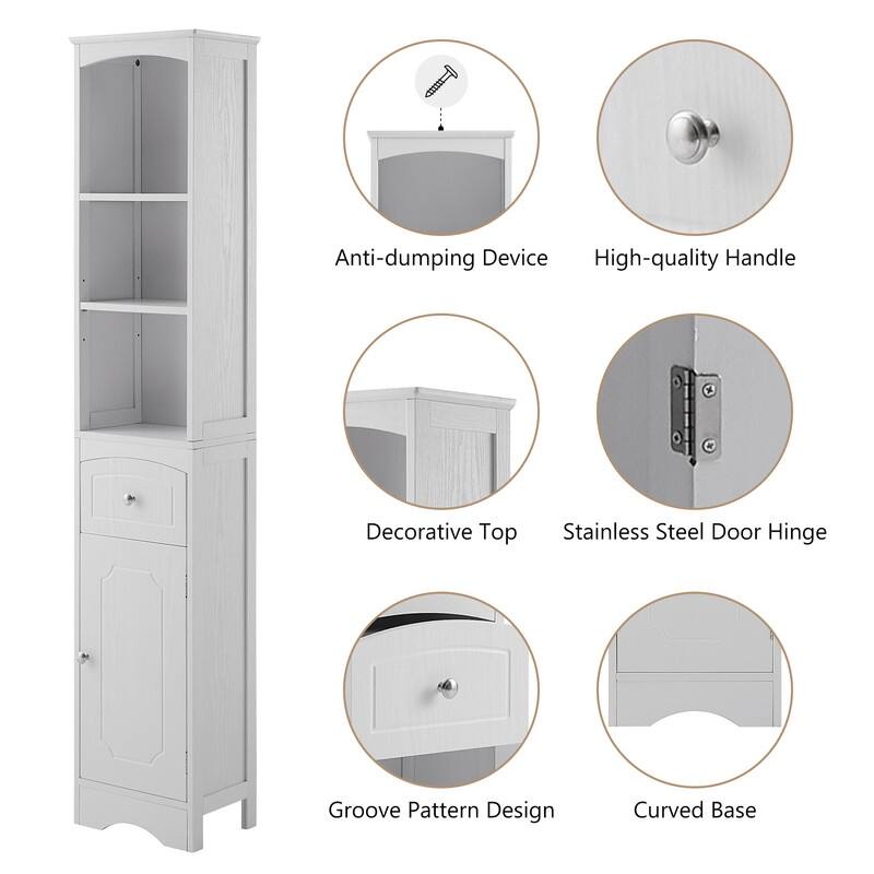 67" Tall Bathroom Organizers and Cabinet, Freestanding Storage Cabinet with Drawer, Door and Adjustable Shelves