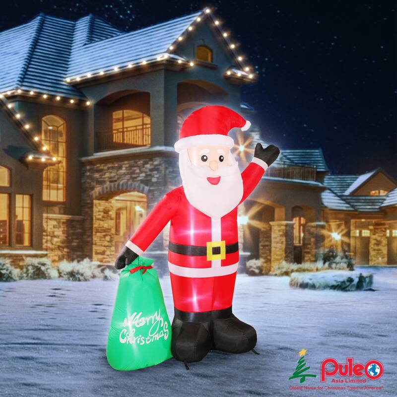 Puleo International 6 ft. Lighted Blow-Up Inflatable Santa Clause - 6 Foot - Red