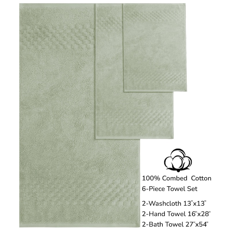 Feather and Stitch NY 650 GSM Premium Cotton 6 Piece Towel Set Super Absorbent Quick Dry Spa Quality