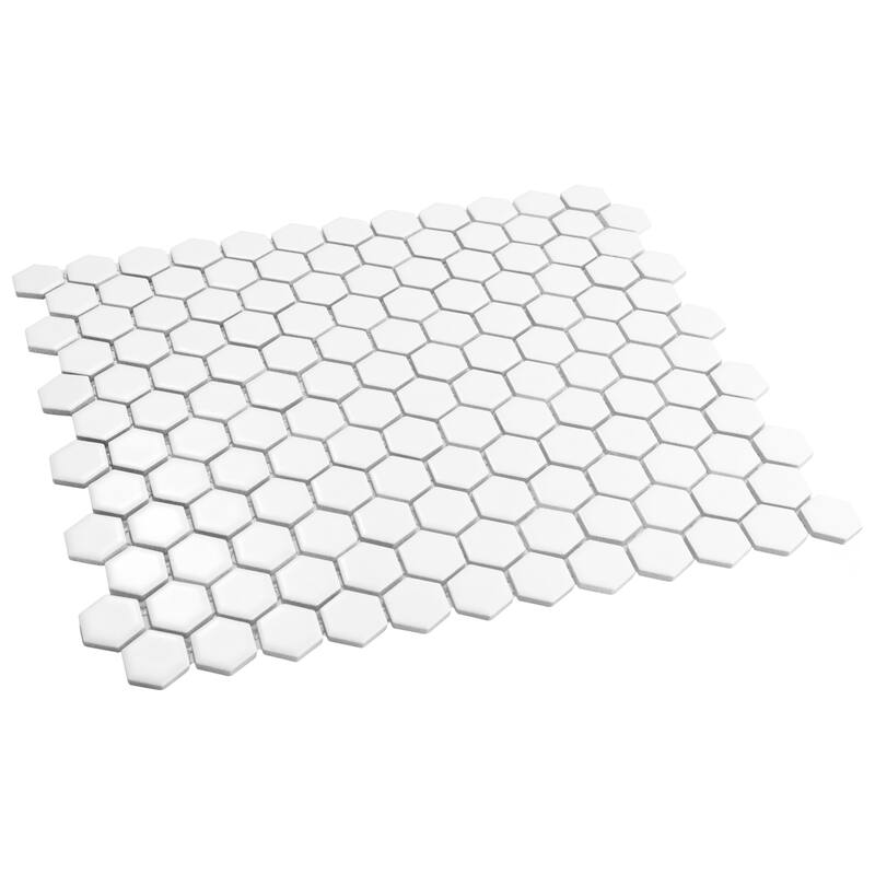 Merola Tile Hudson 1" Hex Matte White 11-7/8" x 13-1/4" Porcelain Mosaic Floor and Wall Tile