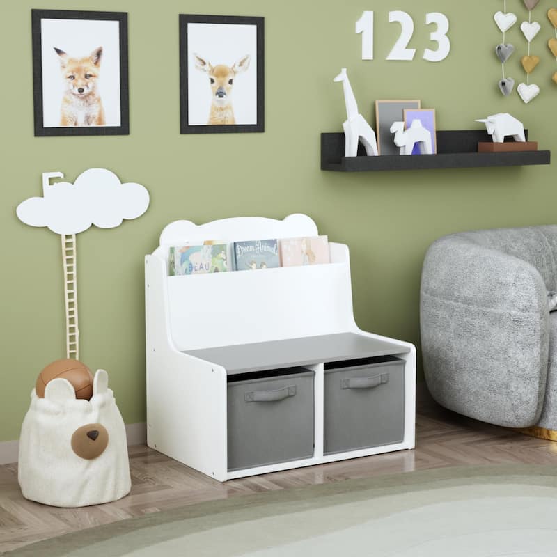 Kids Bookshelf with Storage Bins