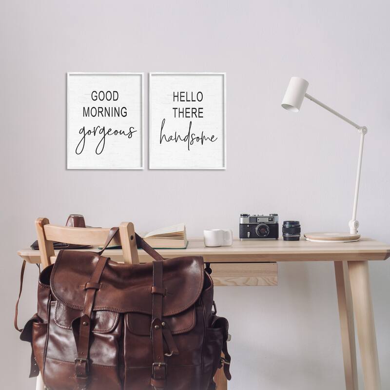 Stupell Good Morning Gorgeous Hello There Handsome Romantic Phrases 2pc Multi Piece Framed Wall Art Set - Black