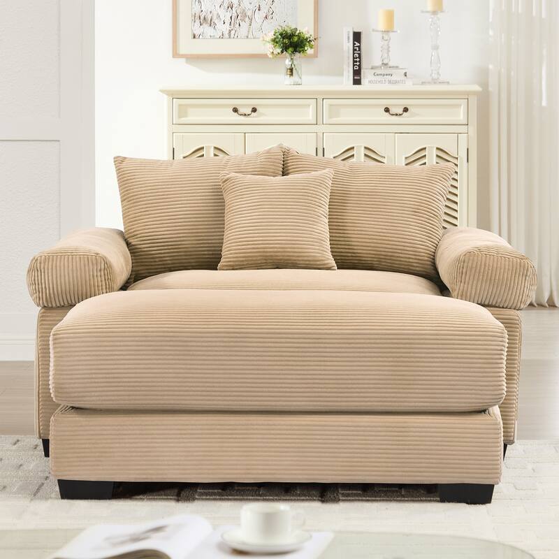 GDFStudio - Soft Corduroy Fabric 1-Seater 54.3" Sofa Chair with Ottoman