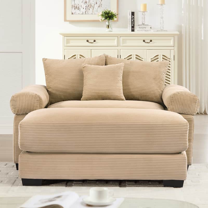 Oversized Accent Armchair with Ottoman, Modern Upholstered Single Sofa Chair, Corduroy Reading Chairs for Bedroom, Living Room