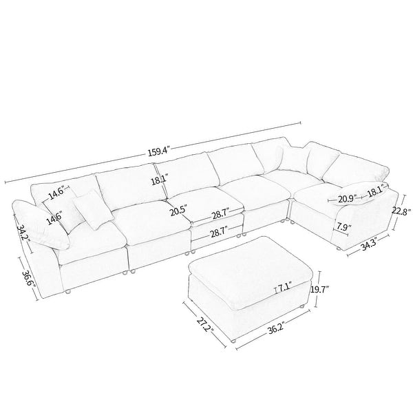 Merax Oversized Modular Sectional Sofa with Ottoman L Shaped Corner