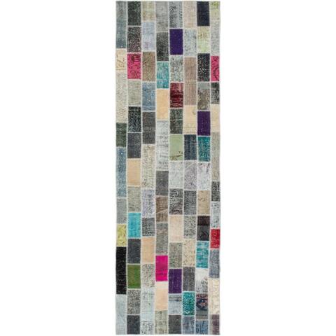 ECARPETGALLERY Hand-knotted Color Transition Patchwork Multi Wool Rug - 3'1 x 11'0