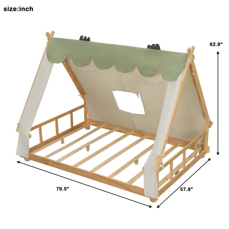 Roomfitters House Bed with Tent and Light Convertible Canopy Frame MDF