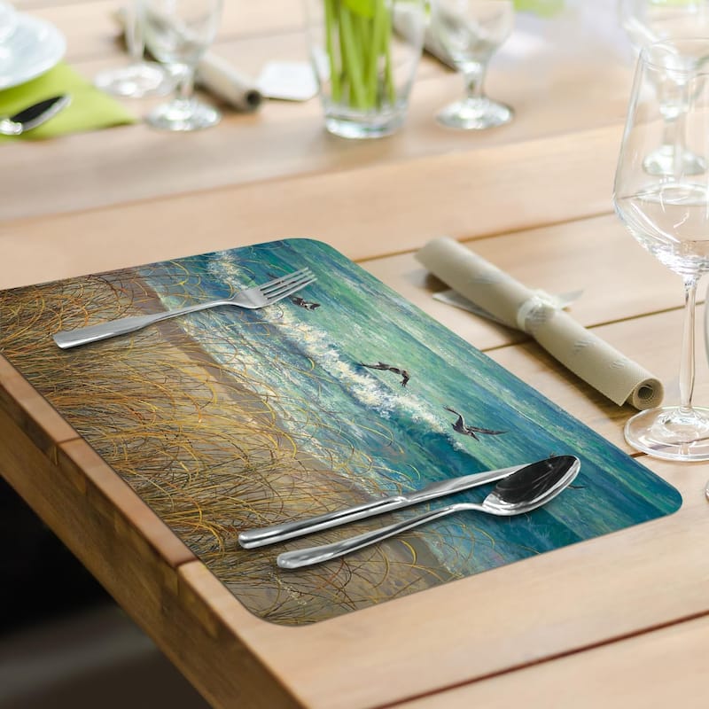 Marco Island Birds 4 Pack Reversible Easy Care Flexible Plastic Placemats Made in The USA BPA Free Easily Wipes Clean