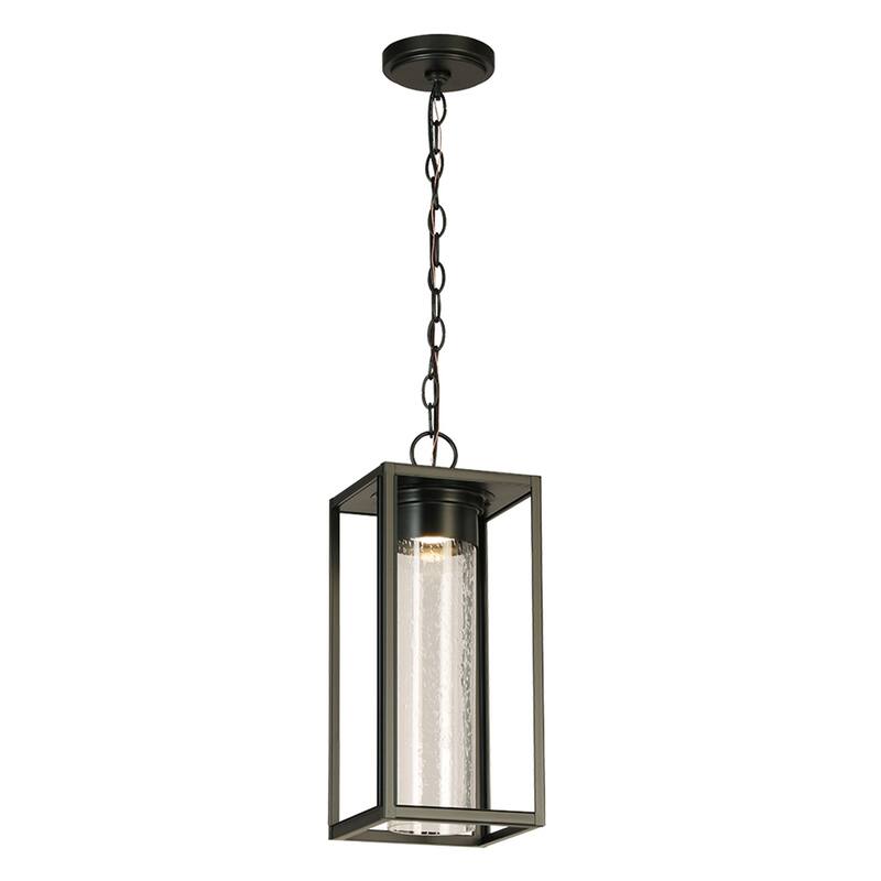 Eglo Walker Hill Matte Black LED Outdoor Pendant with Clear Seedy Glass - Medium 18 inches